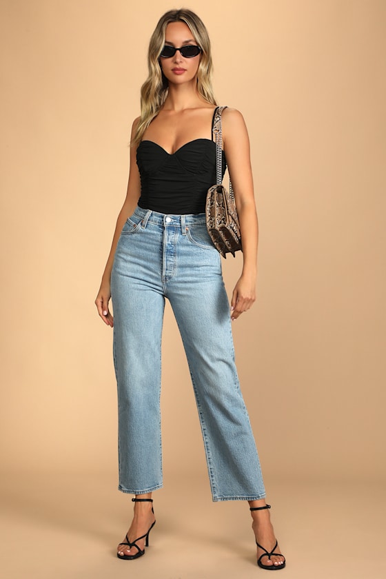 Caught My Attention Black Ruched Bustier Bodysuit