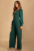 Celebrating Romance Emerald Green Long Sleeve Wide-Leg Jumpsuit