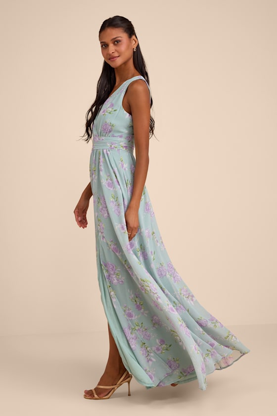 Heavenly Hues Sage Floral Surplice Maxi Dress