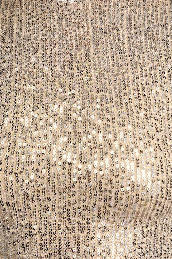 Dazzling Beauty Silver Sequin Long Sleeve Mock Neck Crop Top