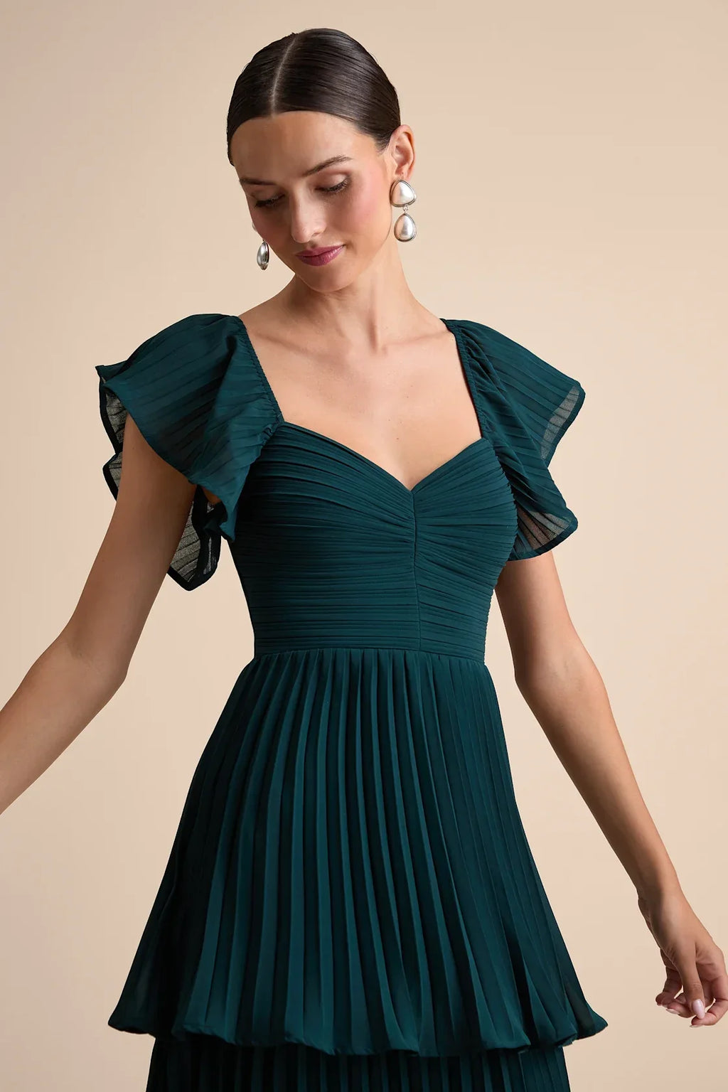 Notorious Charm Navy Blue Pleated Flutter Sleeve Maxi Dress