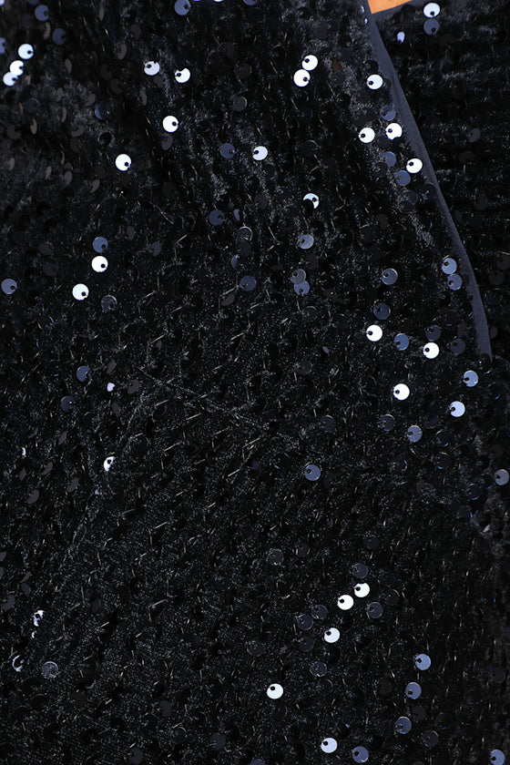Dazzling Demeanor Navy Blue Velvet Sequin Straight Leg Jumpsuit