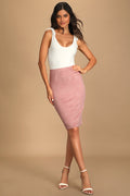 Superpower Blush Suede Pencil Skirt