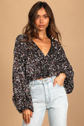 Keep Dazzling Pink Multi Sequin Long Sleeve Crop Top