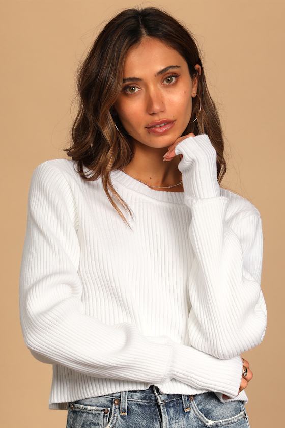 Favorite Festivities Ivory Ribbed Knit Cuff Sleeve Sweater
