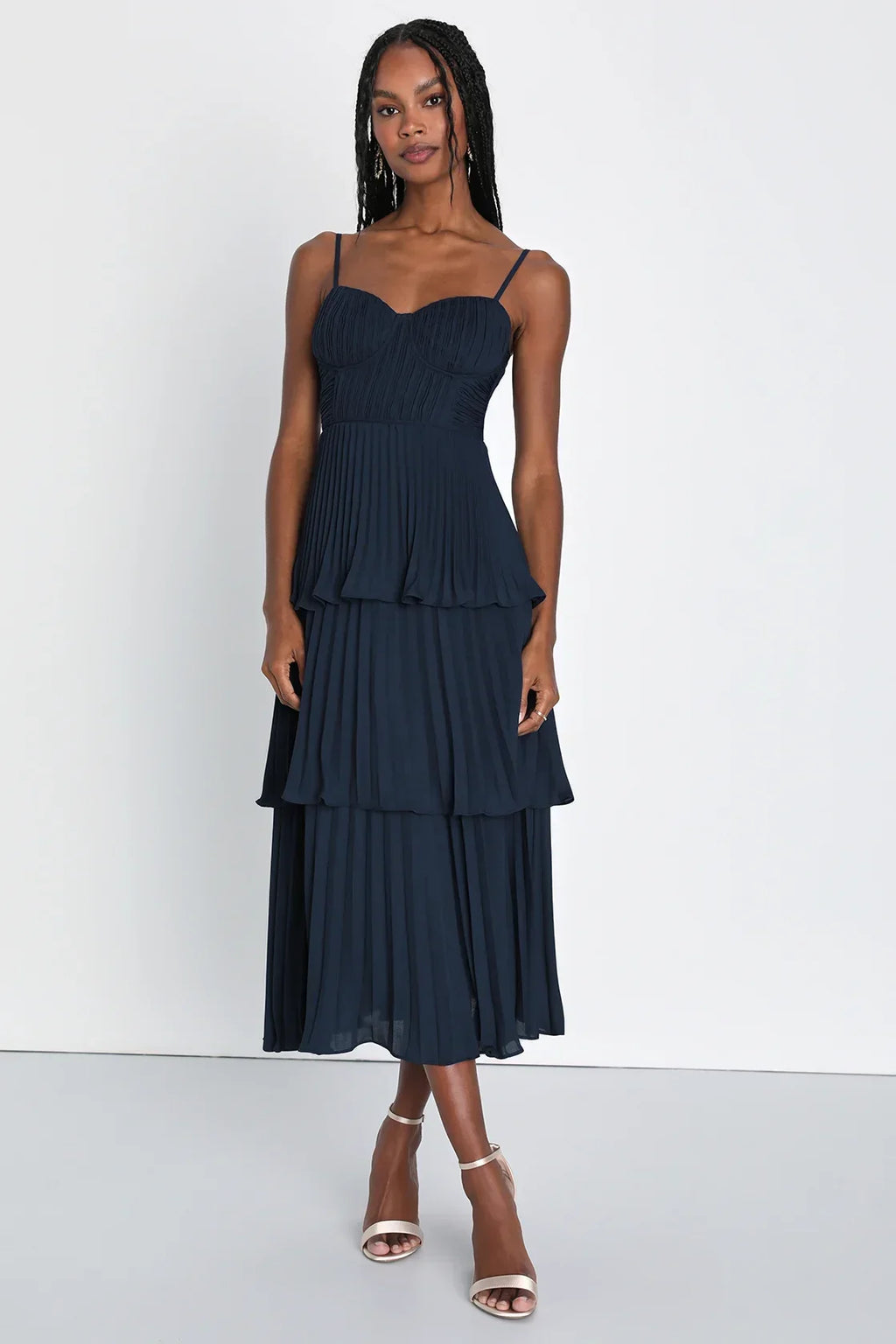 Cascading Crush Emerald Tiered Bustier Midi Dress