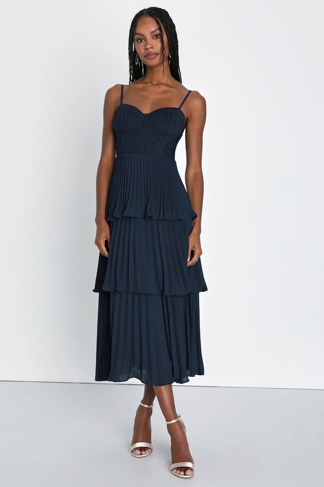 Cascading Crush Emerald Tiered Bustier Midi Dress
