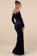 Notorious Icon Navy Blue Velvet Asymmetrical Maxi Dress