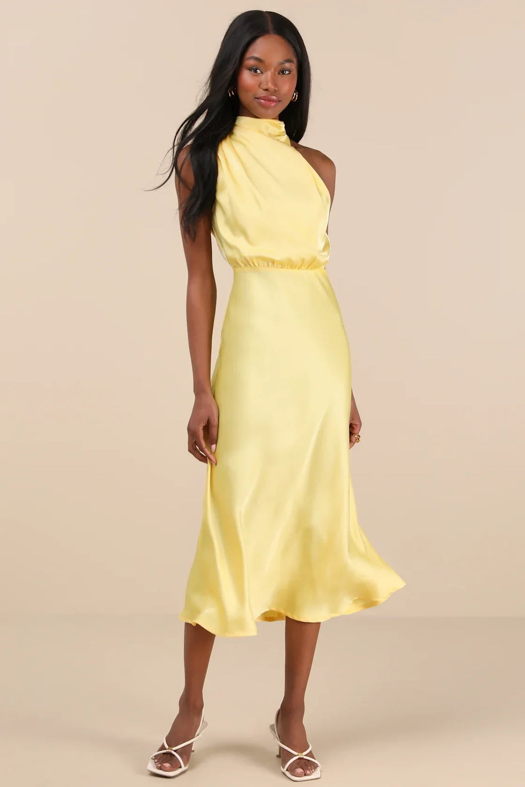 Distinctive Brown Satin Asymmetrical Midi Dress