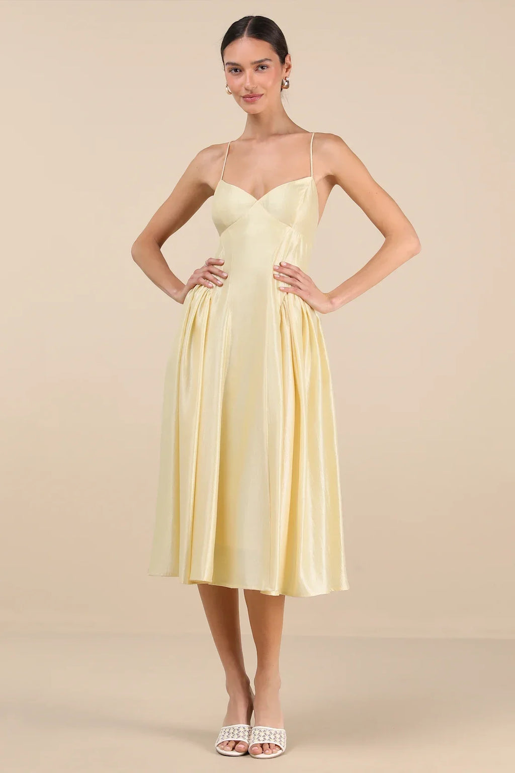 Paride Shiny Coral Gathered Lace-Up Midi Dress