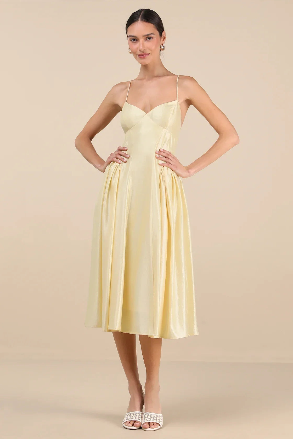 Paride Shiny Coral Gathered Lace-Up Midi Dress
