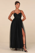 Convincingly Graceful Black Tulle Sleeveless Maxi Dress