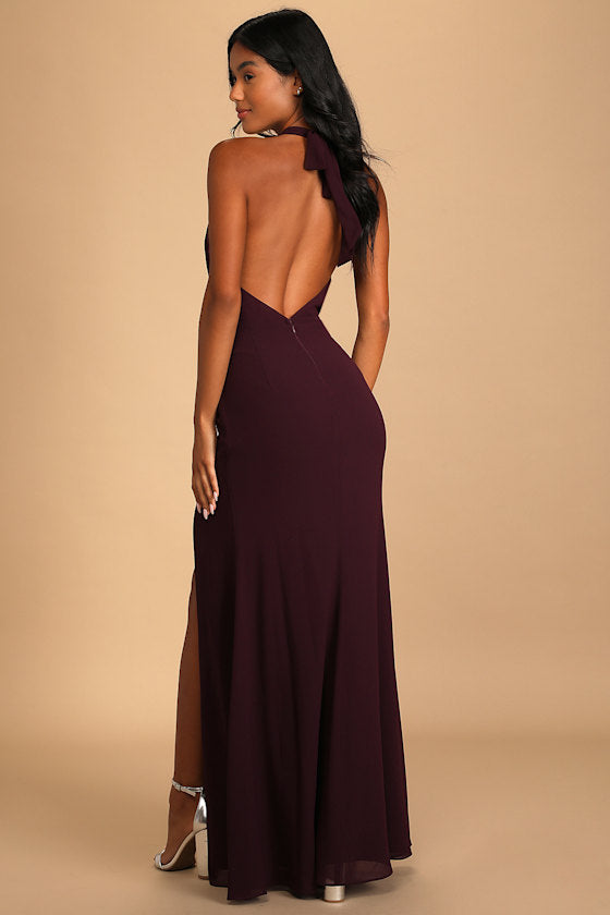 Captured Your Heart Dark Purple Halter Maxi Dress