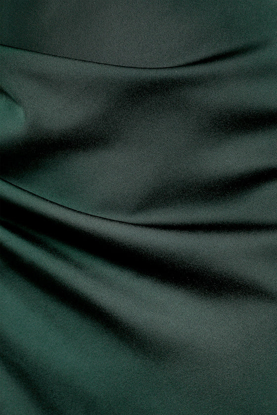 Showing Off a Little Dark Green Asymmetrical Tulip Midi Dress