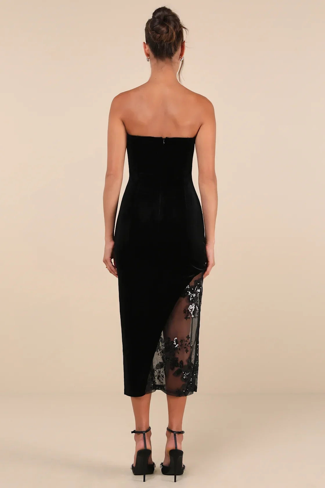 Feeling So Luxe Emerald Velvet Mesh Sequin Strapless Midi Dress