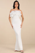 Evening Excellence White Ruffled Strapless Mermaid Maxi Dress