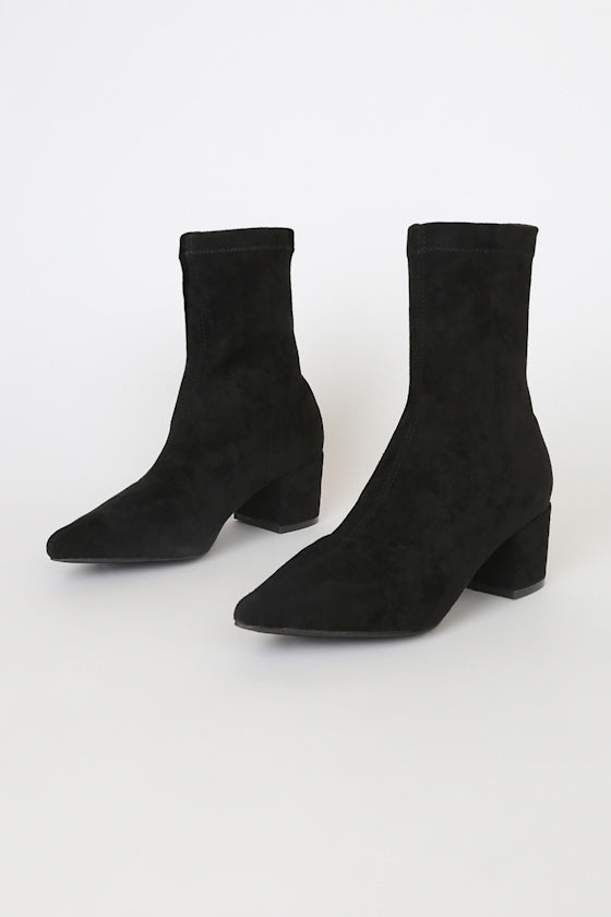 Aeryn Black Suede Pointed-Toe Mid-Calf Boots