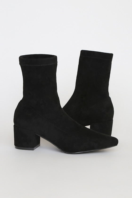 Aeryn Black Suede Pointed-Toe Mid-Calf Boots