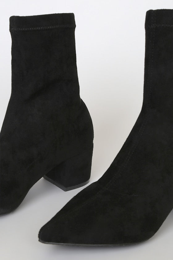 Aeryn Black Suede Pointed-Toe Mid-Calf Boots