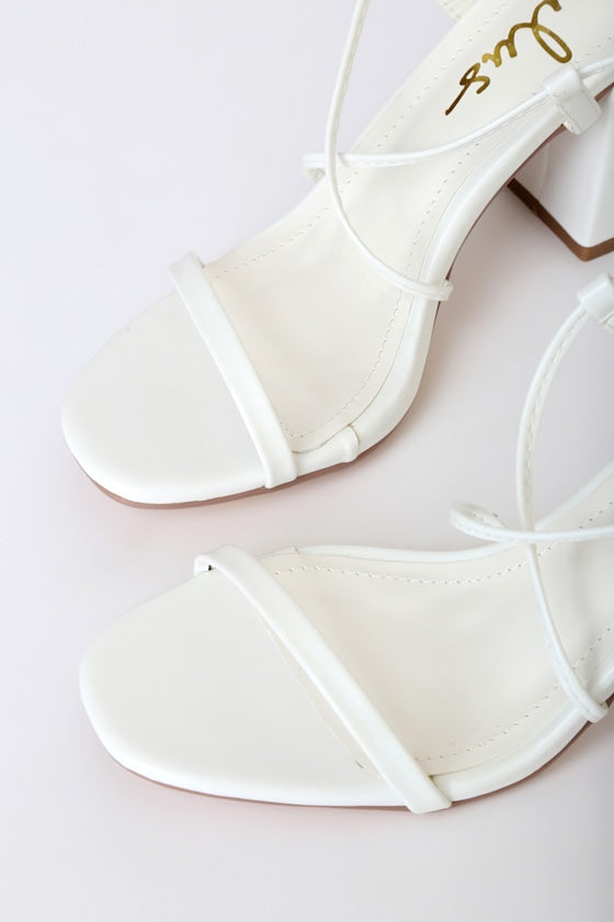 Aribaa White Lace-Up High Heel Sandals