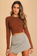 Begin with the Basics Brown Long Sleeve Crop Top