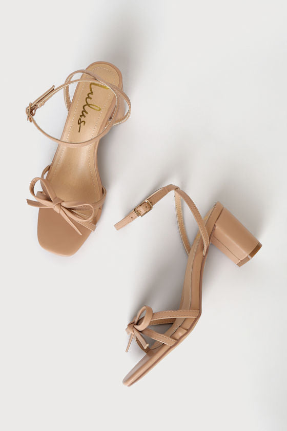 Rezzy Light Nude Bow Ankle Strap High Heel Sandals