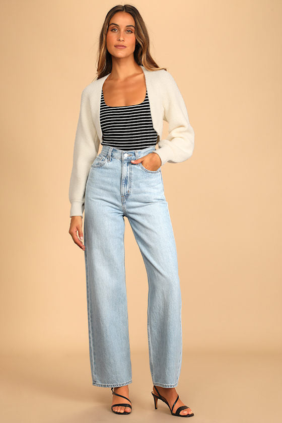 Warm Comfort Cream Long Sleeve Open-Front Shrug Sweater