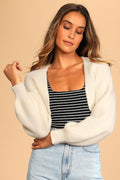 Warm Comfort Cream Long Sleeve Open-Front Shrug Sweater