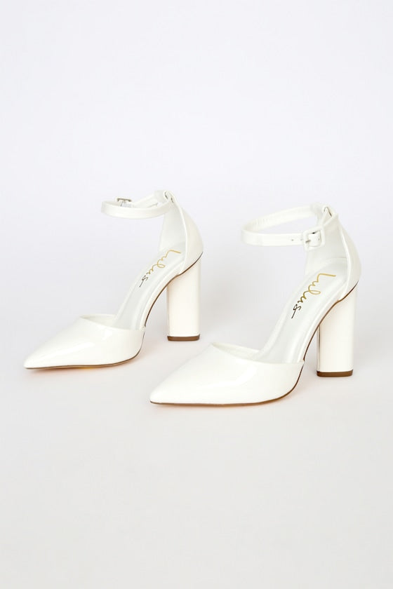 Syngo White Patent Pointed-Toe Ankle Strap Pumps