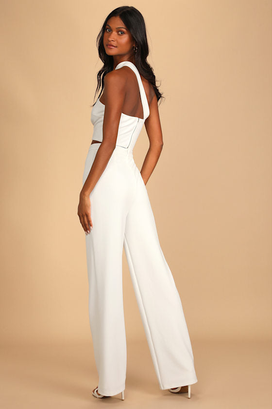 Flaunt It Like That White One-Shoulder Two-Piece Jumpsuit