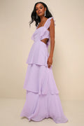 Elegant Event Navy Ruffled Tie-Back Tiered Maxi Dress