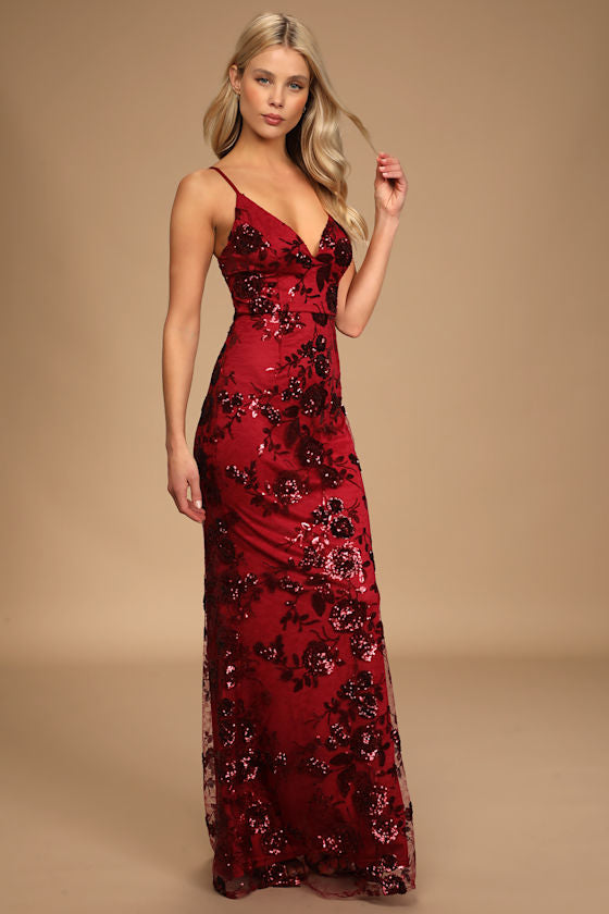 Shine Language Wine Red Sequin Mermaid Maxi Dress