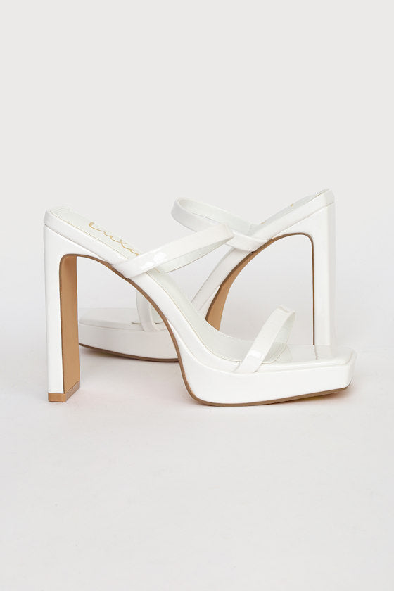 Fausee White Patent Square Toe Platform Slide Sandals