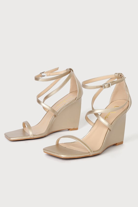 Luxxa Gold Strappy Wedge Sandals