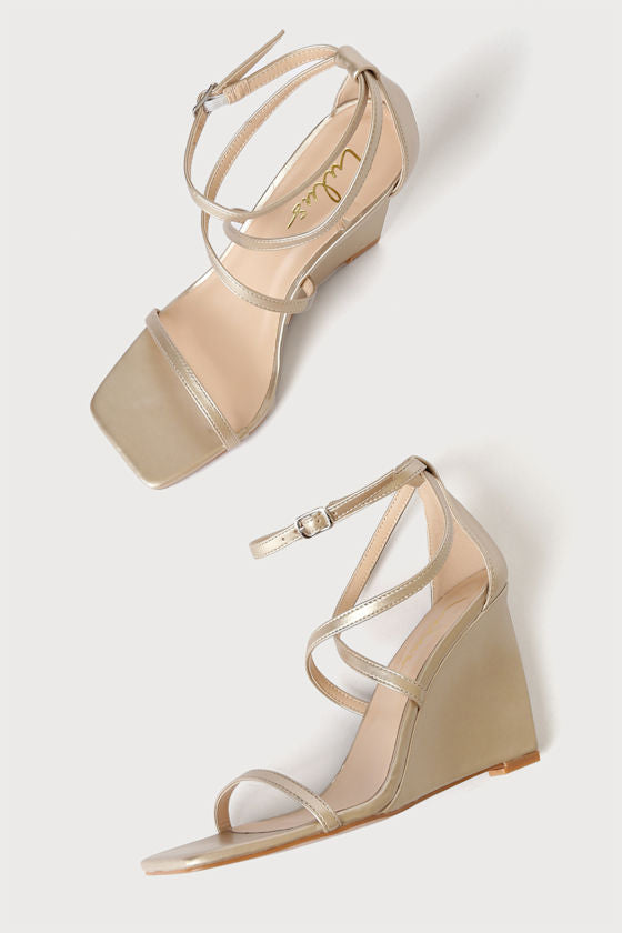Luxxa Gold Strappy Wedge Sandals