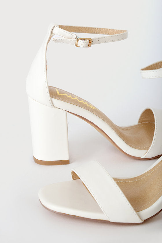 Arylee White Ankle Strap Heels