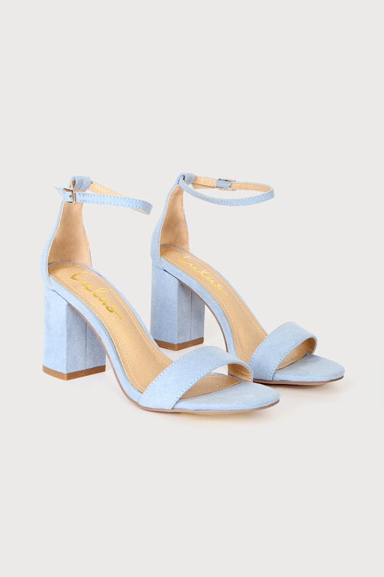 Arylee Light Blue Suede Ankle Strap Heels