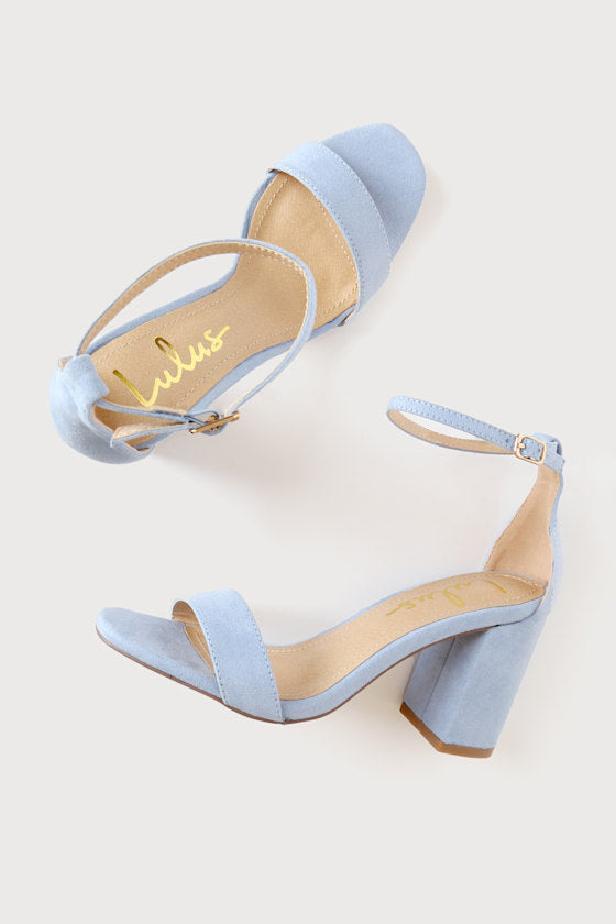 Arylee Light Blue Suede Ankle Strap Heels