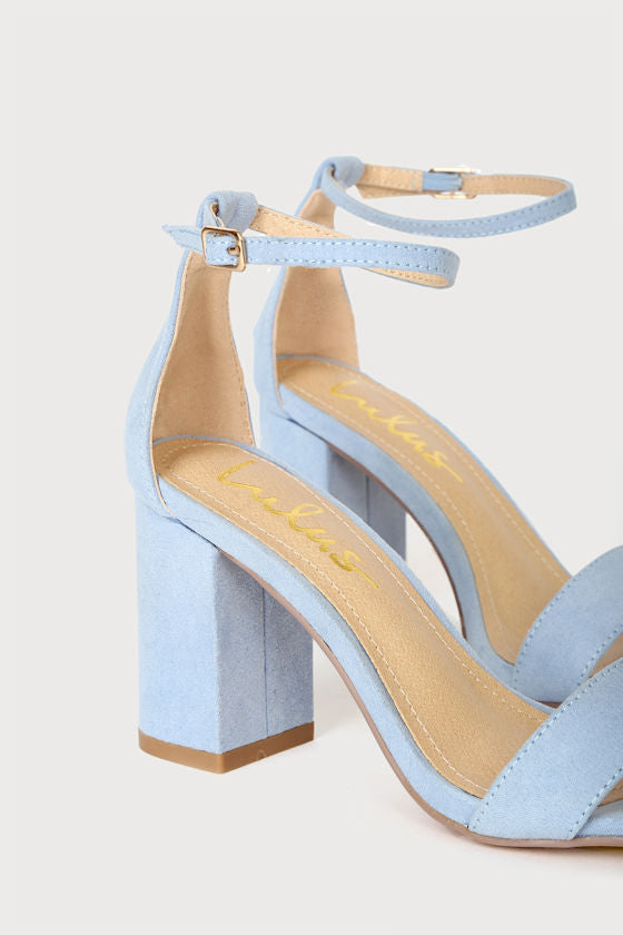 Arylee Light Blue Suede Ankle Strap Heels