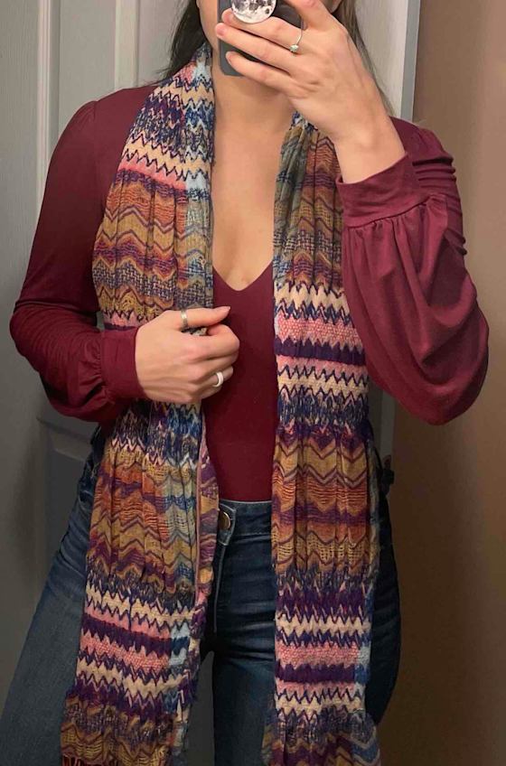 Kaylene Burgundy V-Neck Balloon Sleeve Bodysuit