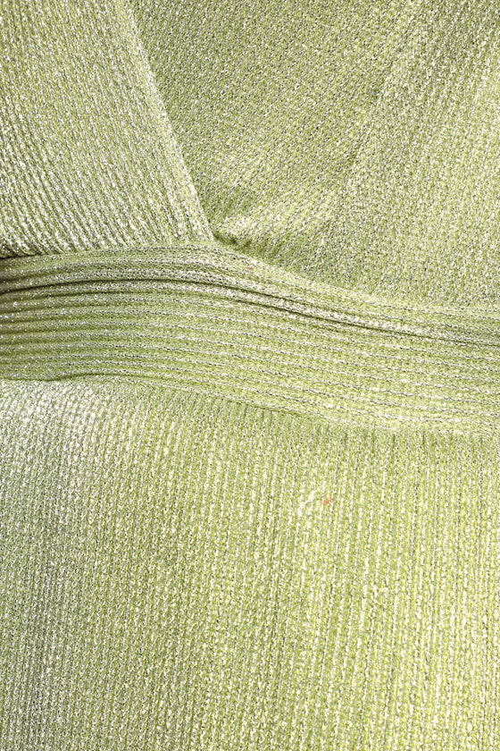 Ethereal Angel Light Green Glitter Puff Sleeve Mini Dress