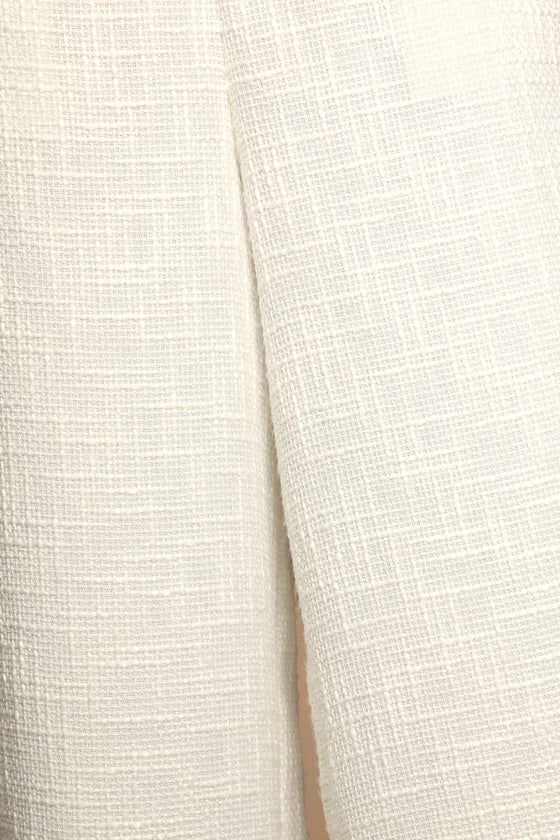 Chic and Sophisticated Ivory Tweed Wide-Leg Pants