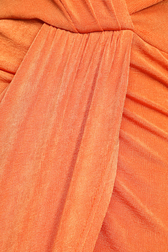 Dreamy Date Orange Surplice Midi Dress