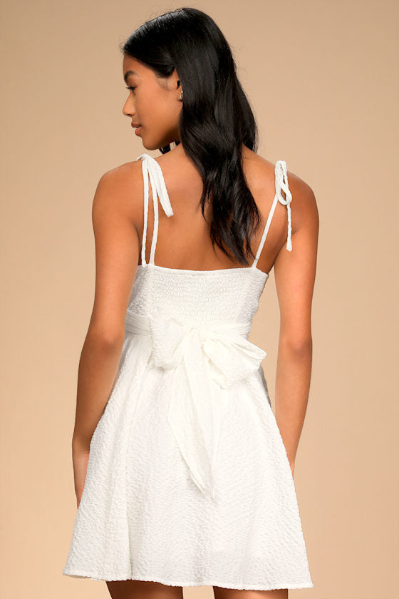 Cute and Sweet White Tie-Back Mini Skater Dress