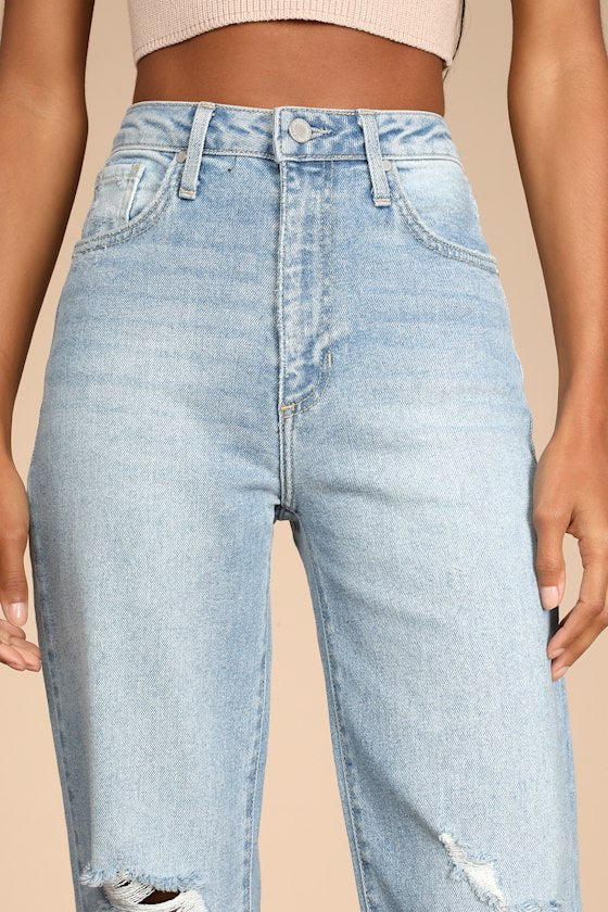 Generational Style Light Wash Distressed High-Rise Dad Jeans