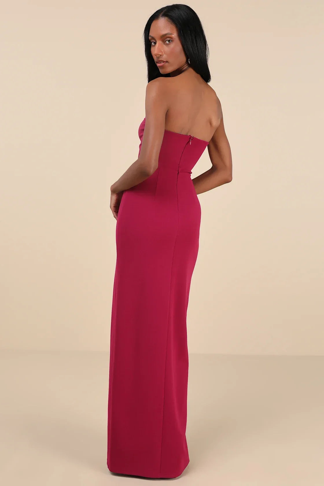 Sensational Beauty Dark Magenta Strapless Maxi Dress