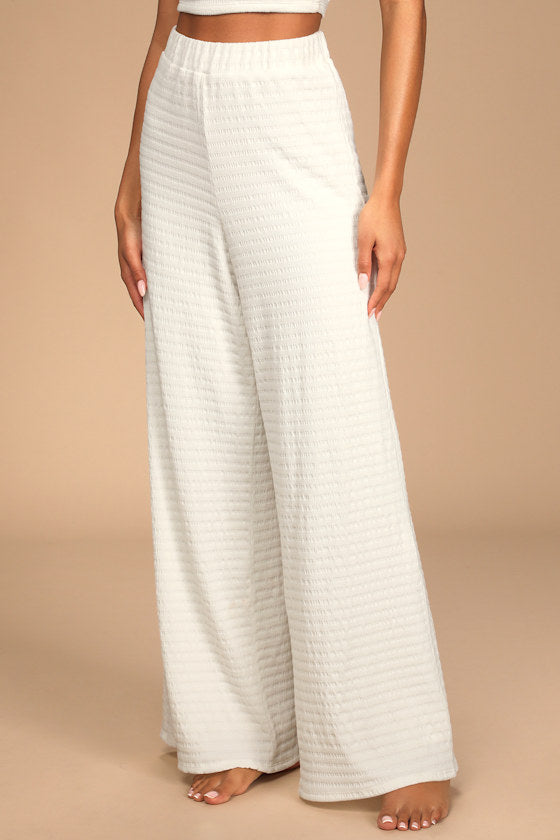 Blissful Beginnings White Wide-Leg Lounge Pants