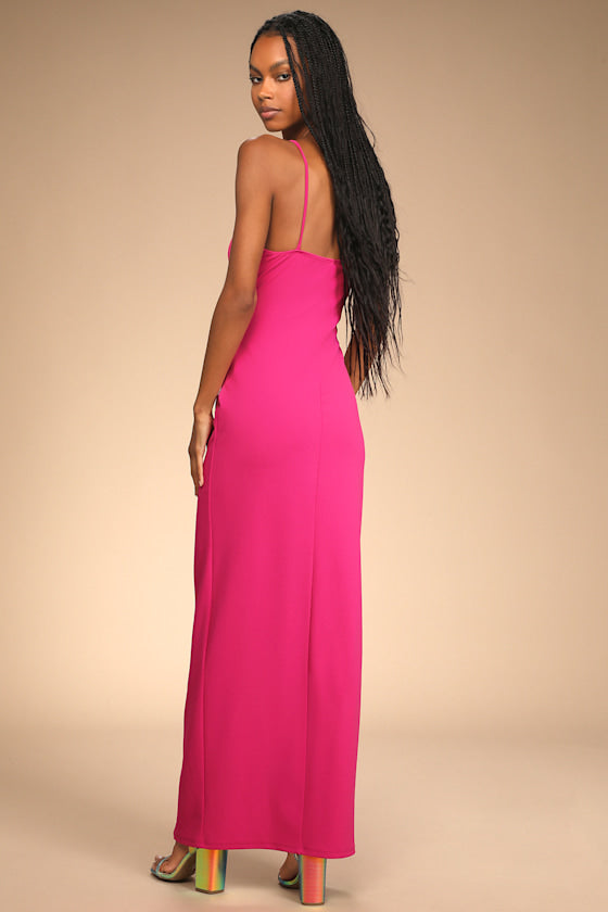 Sweetest Admirer Magenta Ruched Surplice Maxi Dress