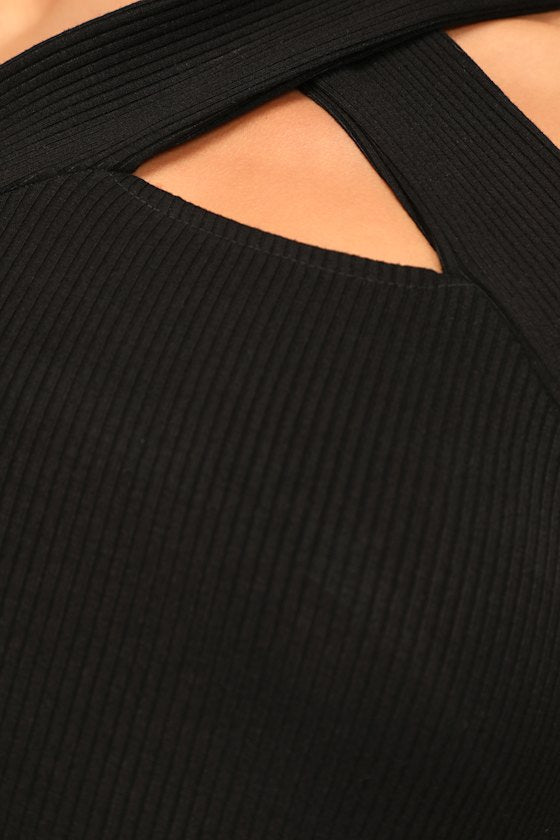 Essential Energy Black Ribbed Sleeveless Cutout Cross-Front Top