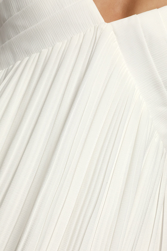 Amalfi Coast White Pleated Flutter Sleeve Mini Dress